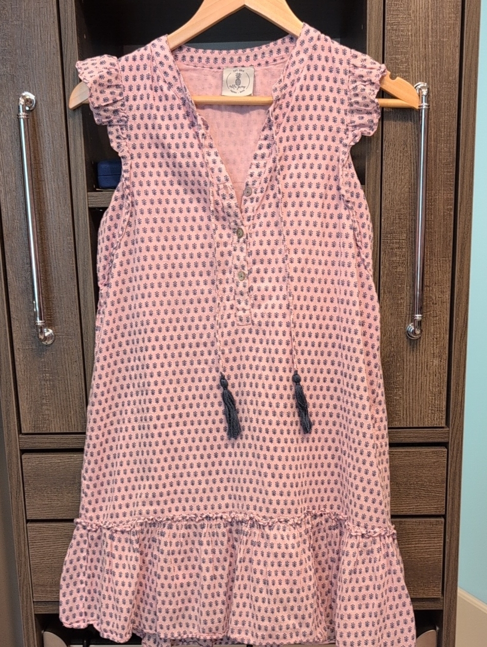 Sleeveless Pink Printed Mini Dress with Tassel Tie
